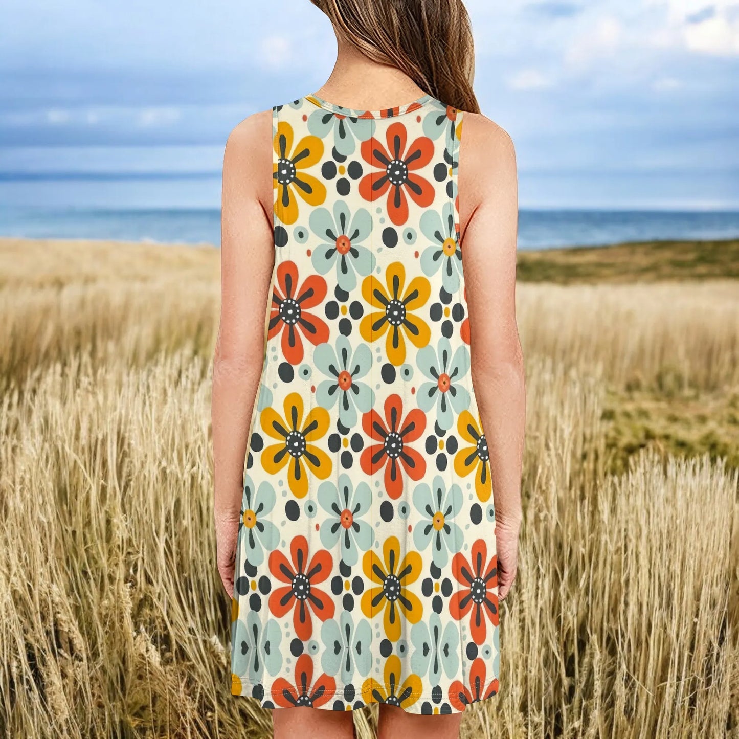Vintage Floral Pattern Sundresses for Women Summer Casual Tank Flower Dress Flowy Sleeveless Dresses