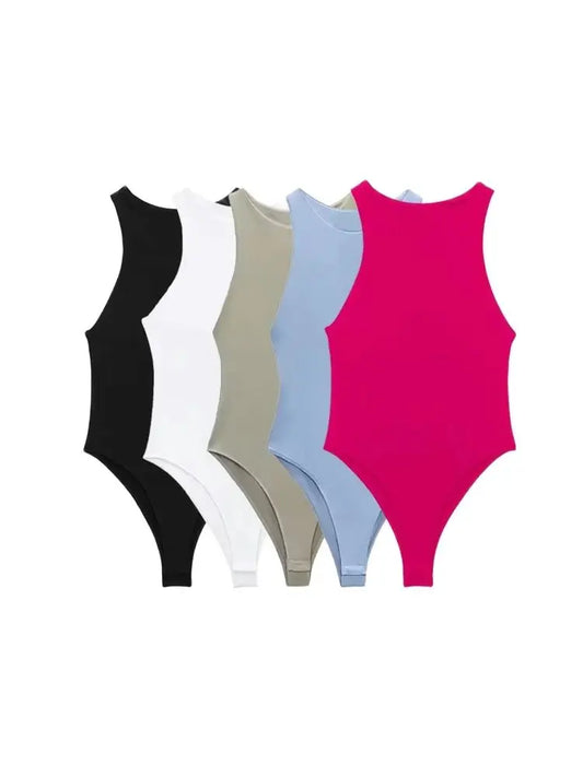 TRZA Women Fashion With Halter Neck Skinny Bodysuit Sexy Sleeveless Snap-button Female Playsuits Mujer