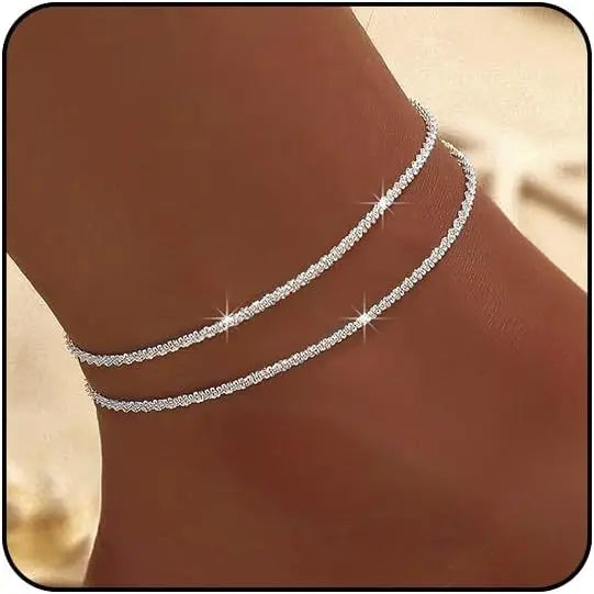 Silver Diamond Anklets for Women Cross Heart Butterfly Bracelet Large Ankle Tennis Rhinestone Plus Size Beach Foot Jewelry