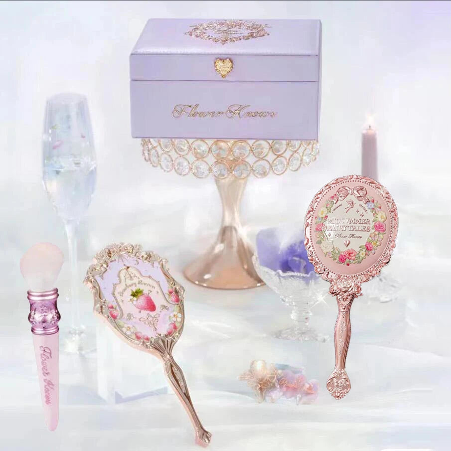 Flower Knows Violet Strawberry Rococo Jewelry Empty Box Handheld Makeup Mirror Hair Accessories And Clips Makeup 5PCS Sets