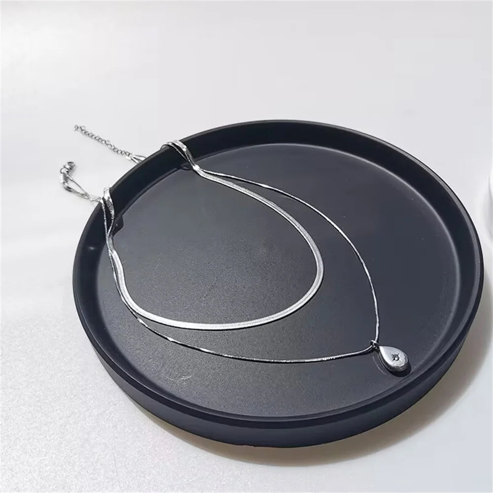 Double lLayer Water Droplet Necklace Popular, Niche, Simple, Layered Collarbone Chain, Sweet And Cool Style