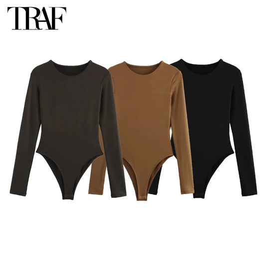 TRAF 2025 Bodysuit Women Sexy Bodys for Women Bustier Body Ladies Top Long Sleeve Bodysuits Woman Spring Summer Outfits Lingerie