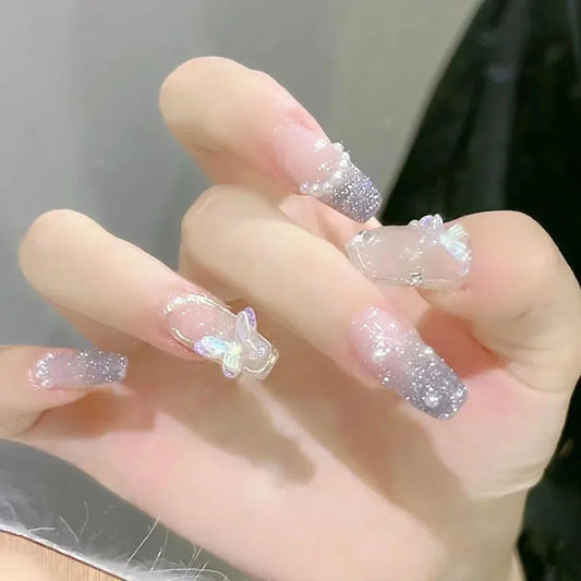 Pink Rhinestone Fake Nails