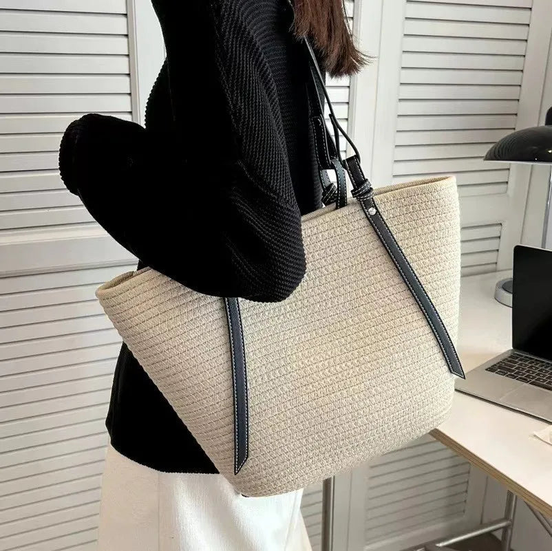 Large Straw Bag Beach Shopping Bags Rattan Woven Shoulder Handbags Women Handmade Straw Basket Handbags Summer Large Capacity
