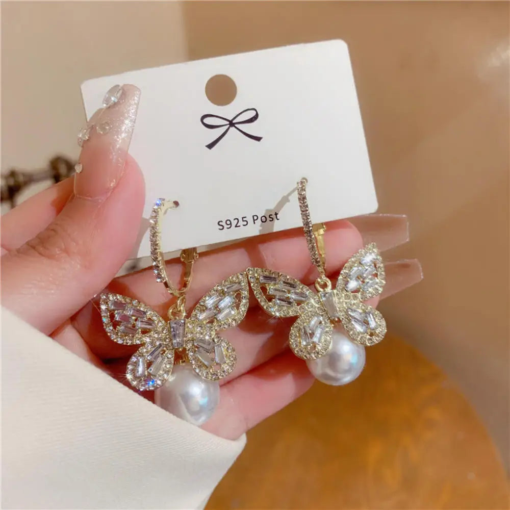 Glamorous Fashion Earrings Elegant Designer Earrings Rhinestone Bow Earrings Luxury Zircon Earrings Delicate Earrings