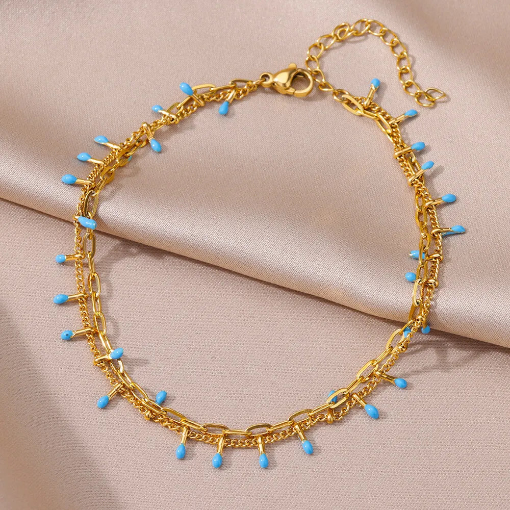 Anklet For Women stainless steel Double layer Foot Bracelet Summer Beach Accessories Leg Bracelets Body Chain Gift