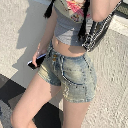 Denim Shorts for Women Sexy Short Jean Pants Woman Tight Outfits Elasticty Japanese 2000s Style XL Outdoor Comfy Designer Jorts