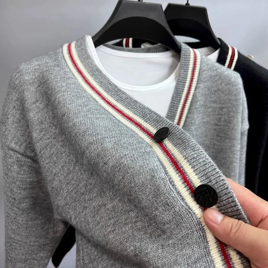 Pocket V-neck Cardigan Men's Sweater Light Luxury Spring and Autumn Sweater Jacket Lazy Trendy Loose Thread Clothes