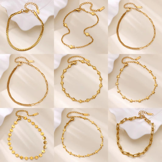 Anklets For Women Gold Color Stainless Steel Heart Anklet Foot Leg Ankle Bracelet Summer Beach Jewelry Accessories Femme