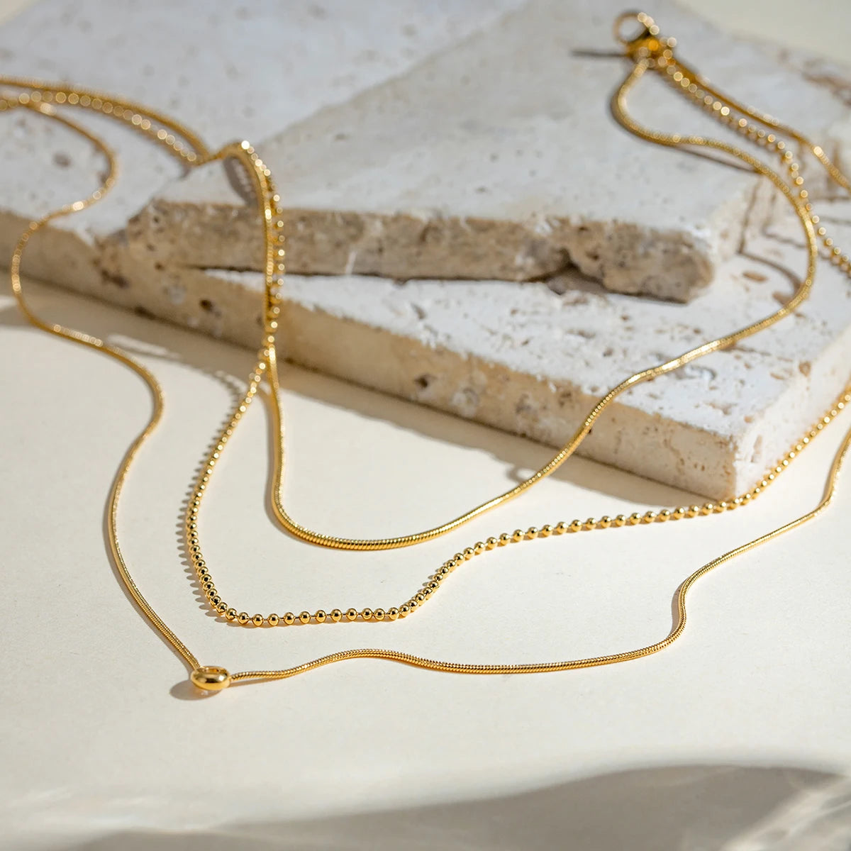18K PVD Minimalist Light Cozy Stainless Steel Three Layer Y Shaped Necklace Chain Trendy Women Premium Jewelry Bijoux