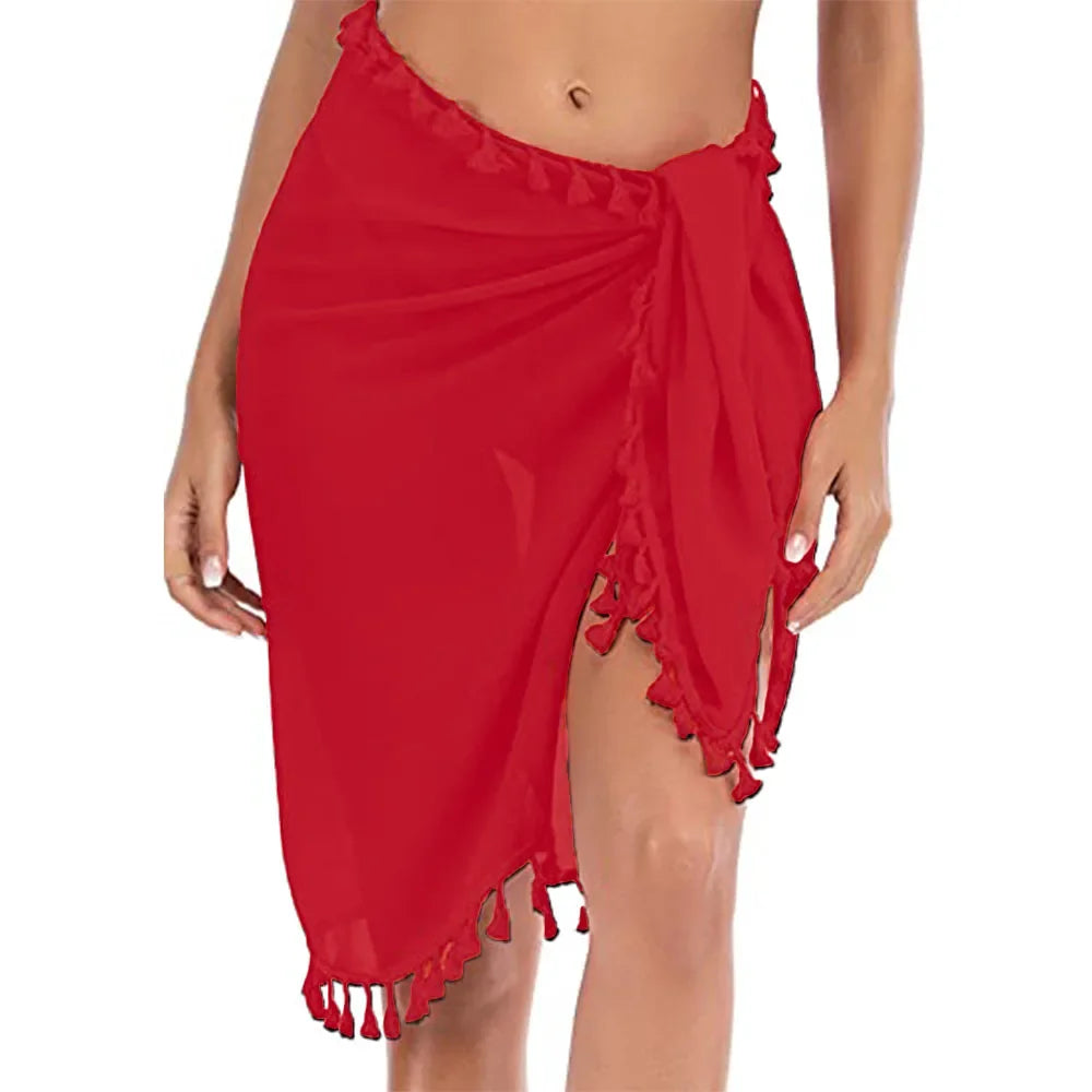 Swimsuit Coverups for Women Sarong Beach Bikini Wrap Sheer Short Skirt Scarf for Swimwear with Tassel