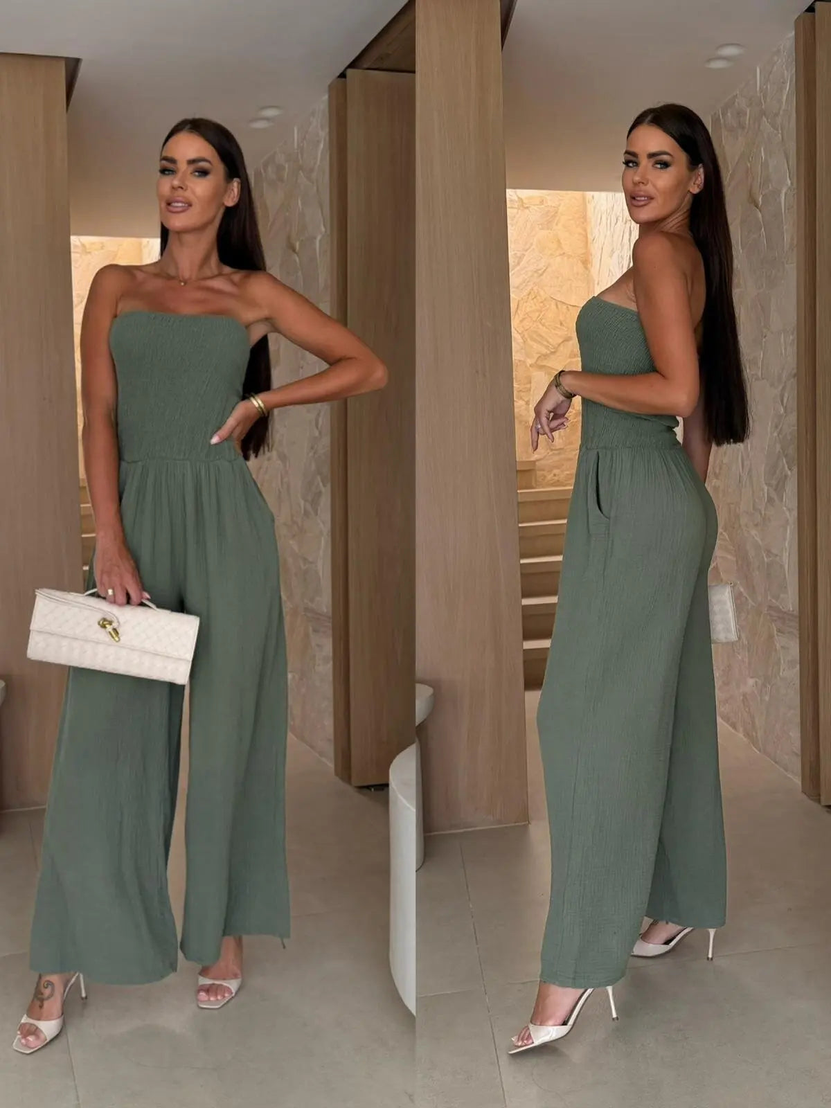 Dress Women Fashion Summer Latest Style Elegant Solid Color Sleeveless Backless Slim Fit Pleated Strapless Jumpsuit for Women