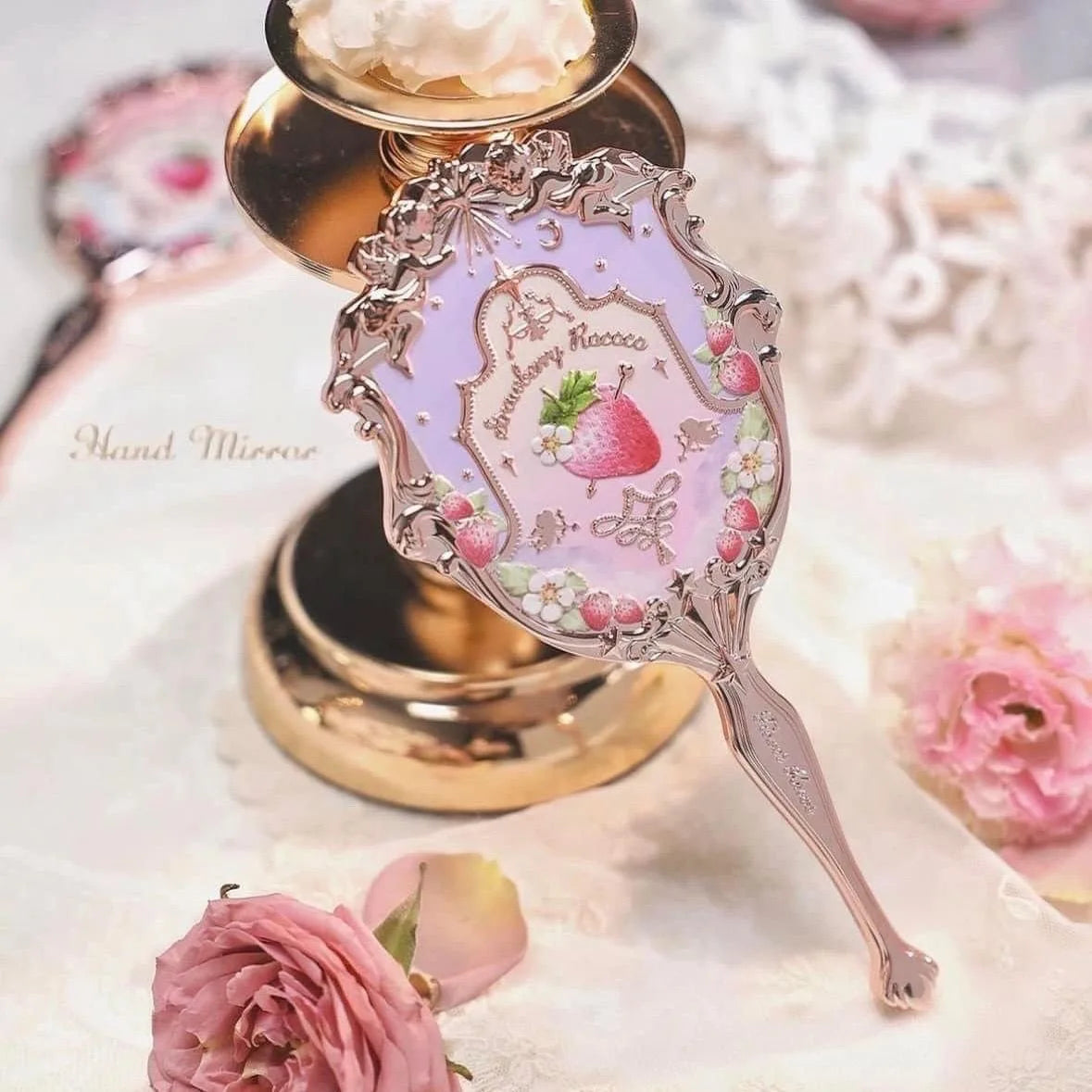 Flower Knows Violet Strawberry Rococo Jewelry Empty Box Handheld Makeup Mirror Hair Accessories And Clips Makeup 5PCS Sets