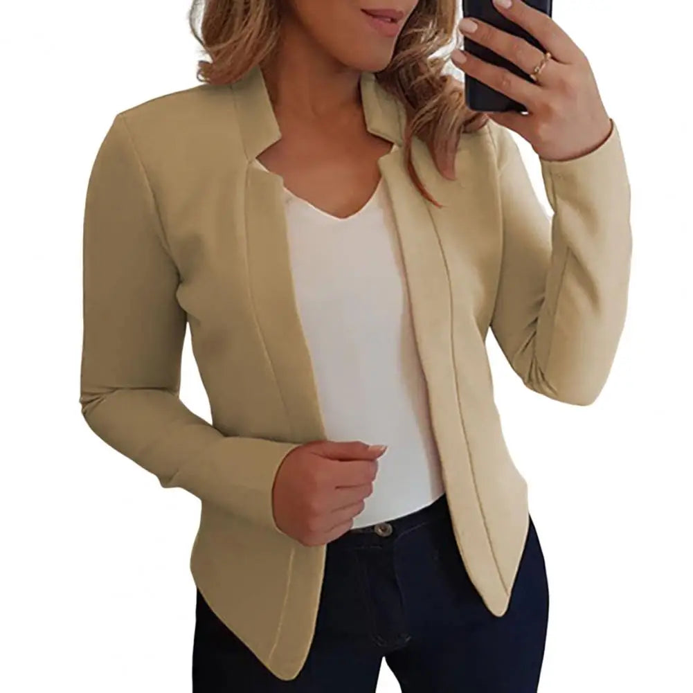 Jacket Chic Lightweight Women Office Work Notched Collar Open Stitch Cardigan Outerwear