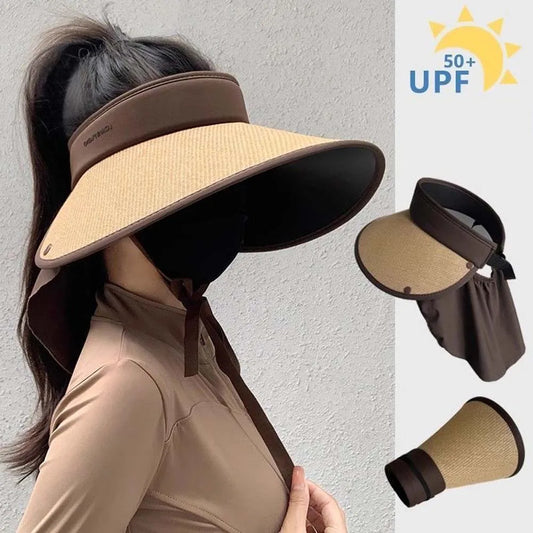 Summer Outdoor Sun Hat For Women Fashionable Casual Wide Brimmed Hat Portable Fisherman Hat With Removable Sunscreen Shawl