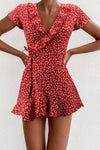 European And American Summer V-neck Ruffled Lace A-line Slim Dress