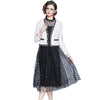 Women's Jacket Rhombus Mesh Dress Two Piece Set