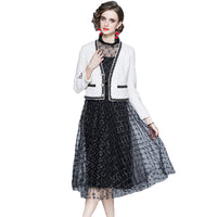 Women's Jacket Rhombus Mesh Dress Two Piece Set