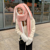Ladies Fleece Warm Scarf Gloves Hooded