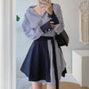 Lace-up Striped Shirt Dress Two-piece Set
