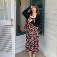Women's Floral Halter Dress Cardigan Two-piece Set