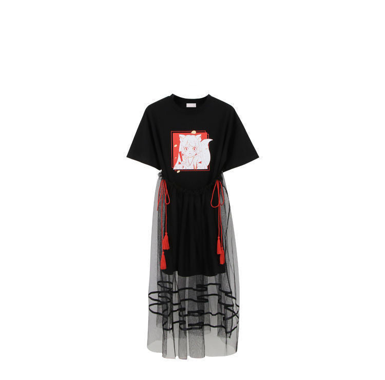 Women's Mesh T-Shirt Dress Two Piece Set
