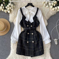 Mesh Dress Two-piece Set V-neck Vest