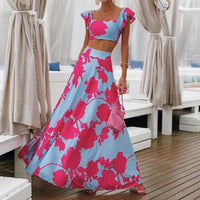 Flower Sleeveless Dress Two Piece Set