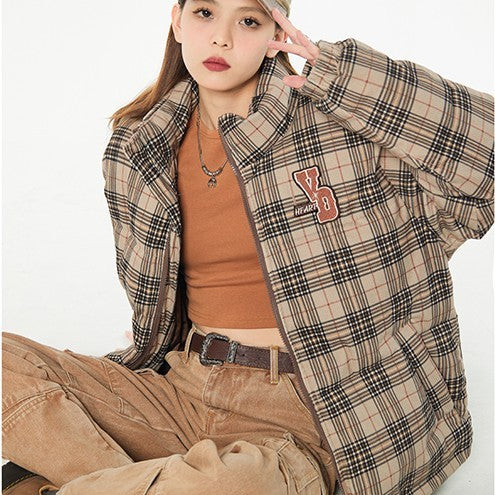 Embroidered American Vintage Plaid Cotton Jacket