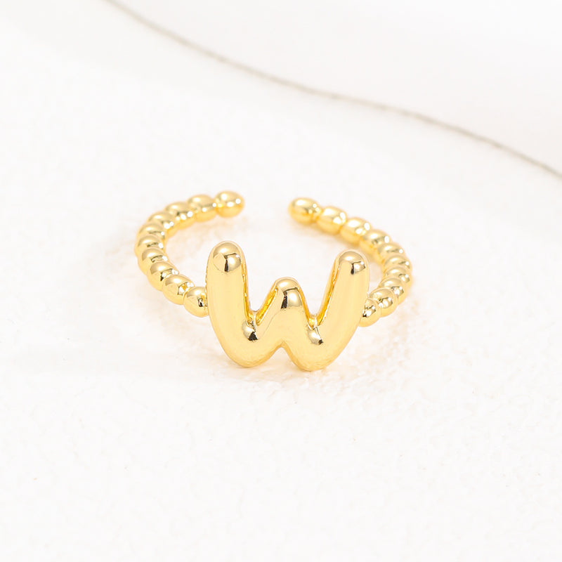 18K Gold Glossy Brass Balloon 26 PCs Letters Ring Fashion Jewelry