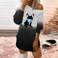 Fashion Tops Europe And America Hot Selling Round Neck Off Shoulder Printed Ladies Dress