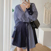 Lace-up Striped Shirt Dress Two-piece Set