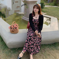 Women's Floral Halter Dress Cardigan Two-piece Set