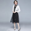 Women's Jacket Rhombus Mesh Dress Two Piece Set