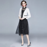Women's Jacket Rhombus Mesh Dress Two Piece Set
