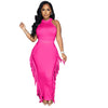 Halter Solid Color Tassel Dress Two-piece Set