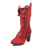 Lace-Up Combat Boot Women Ruffle Design Ethnic Shoes