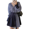 Lace-up Striped Shirt Dress Two-piece Set