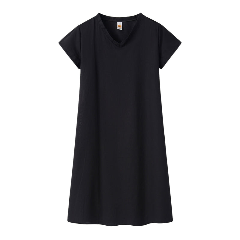 European And American Print Short-sleeved V-neck Mid-length Dress