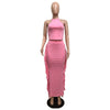 Halter Solid Color Tassel Dress Two-piece Set
