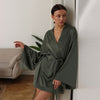 Fashion Retro Solid Color Cardigan Pajamas Women's Simulated Silk