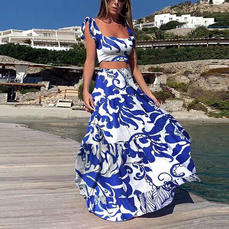 Flower Sleeveless Dress Two Piece Set